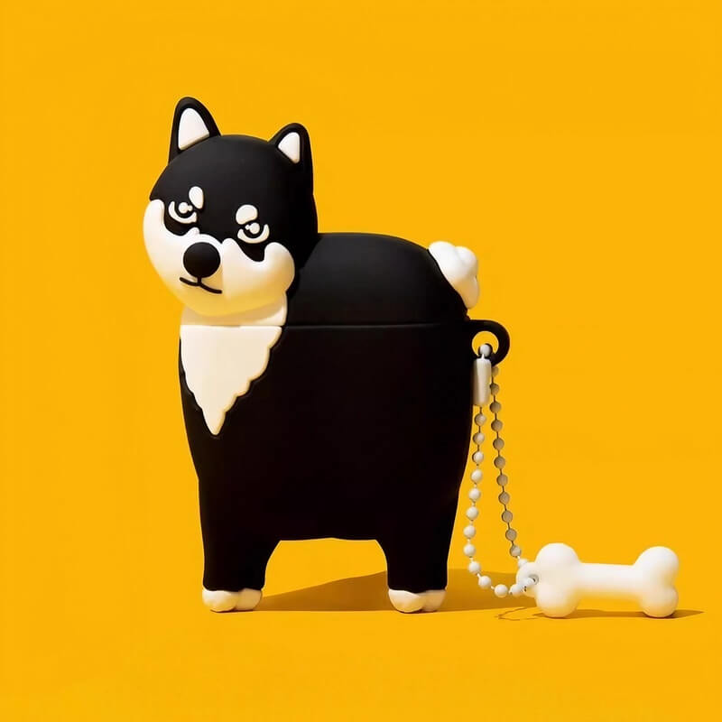 Cute and Funny Cat Theme 3" Black Silicone AirPods Case