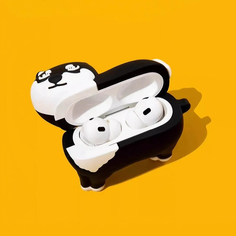 Cute and Funny Cat Theme 3" Black Silicone AirPods Case