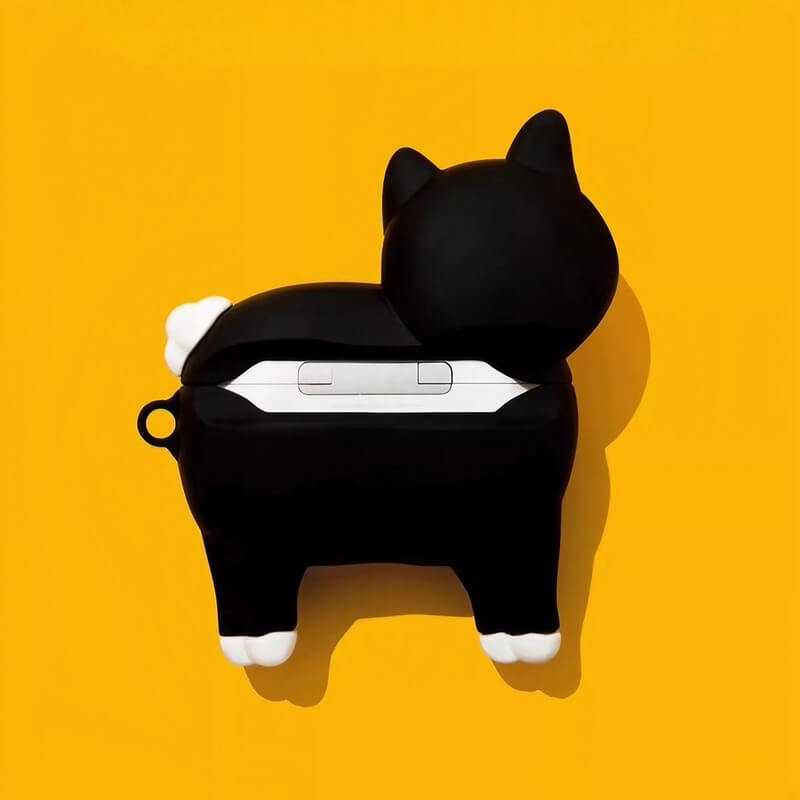 Cute and Funny Cat Theme 3" Black Silicone AirPods Case