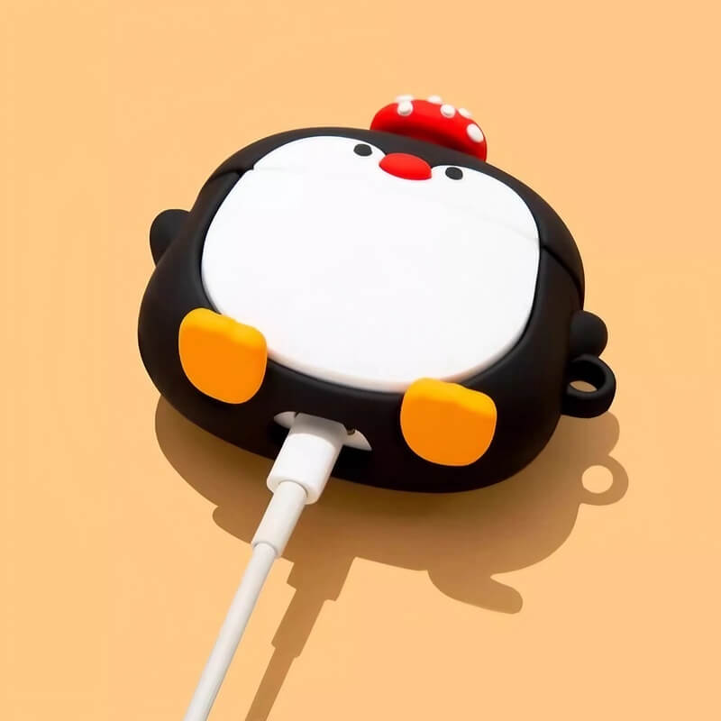 Cute and Funny Mushroom Penguin AirPods Case 8″ - Silicone, Black