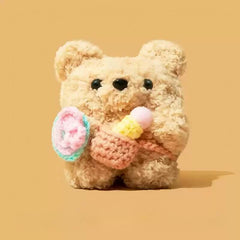 Ice Cream Cute Bear Theme - Khaki Plush AirPods Case