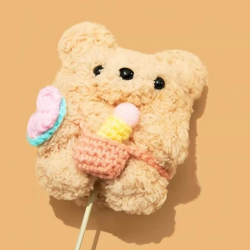 Ice Cream Cute Bear Theme - Khaki Plush AirPods Case