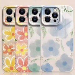 iPhone 14 15 16 Pro Max Case - TPU Yellow Doodle Flower Design