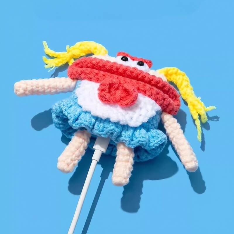 Knit AirPods Case 5″ - Pink, Cute Blonde Girl Theme, Funny Sausage Lips Design