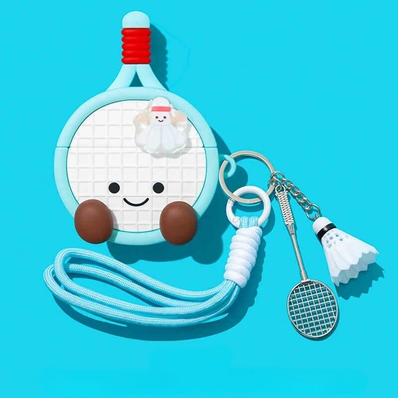 Light Blue Silicone AirPods Case - Cartoon Tennis Racket Pendant