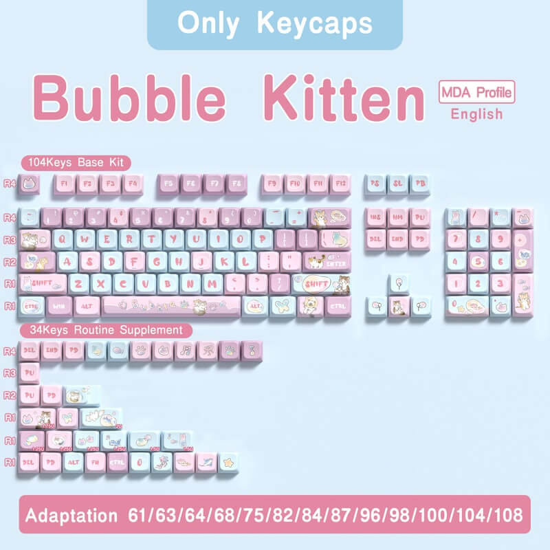 MDA Profile 138-Key Keycap Set - Bubble Kitten Design