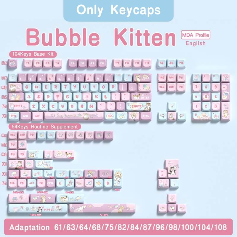 MDA Profile 138-Key Keycap Set - Bubble Kitten Design