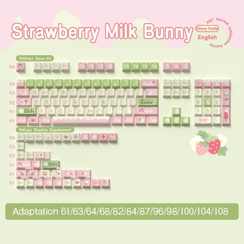 MDA Profile 138-Key Keycap Set - Strawberry Milk Bunny Theme