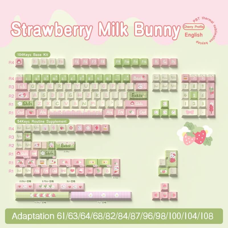 MDA Profile 138-Key Keycap Set - Strawberry Milk Bunny Theme