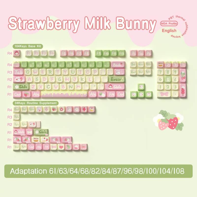 MDA Profile 138-Key Keycap Set - Strawberry Milk Bunny Theme