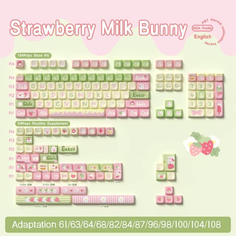 MDA Profile 138-Key Keycap Set - Strawberry Milk Bunny Theme