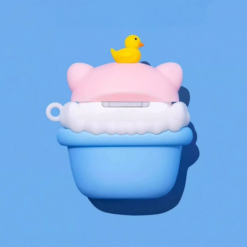Pink Silicone AirPods Case - 3″ Cute Bathing Pig Design