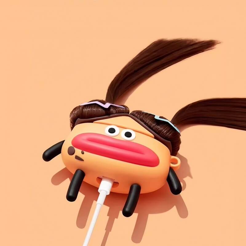 Silicone AirPods Case - 3″ Amber - Pouty Lips Braided Girl Design