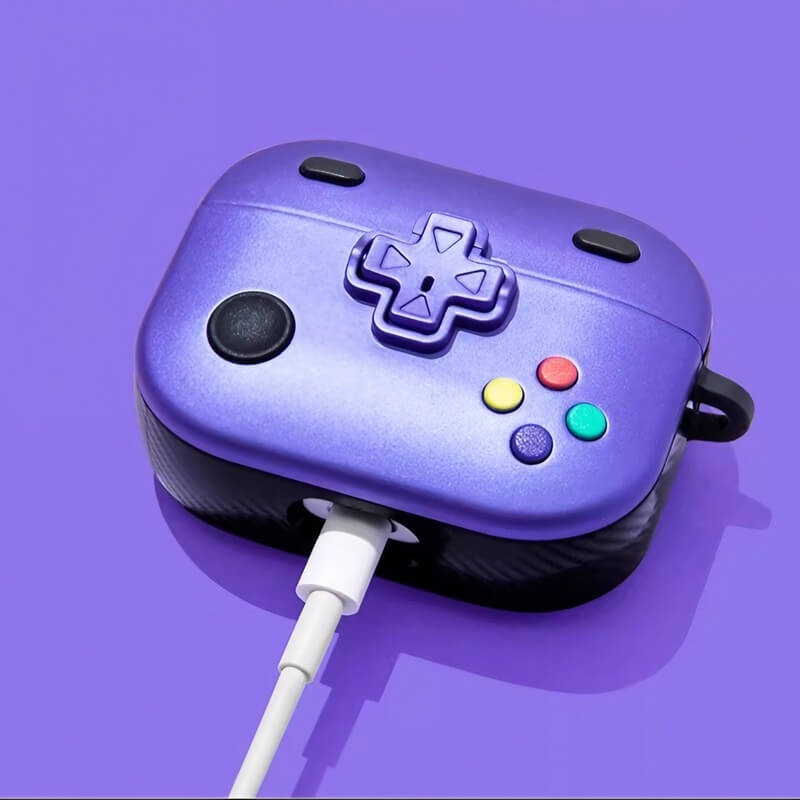 Silicone AirPods Case 1″ - Purple Game Console Design, Cute and Funny