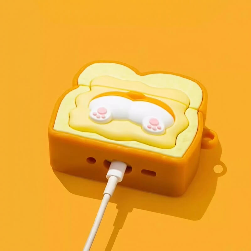 Silicone AirPods Case 3″ - Yellow Corgi Butt Toast Design - Cute and Funny