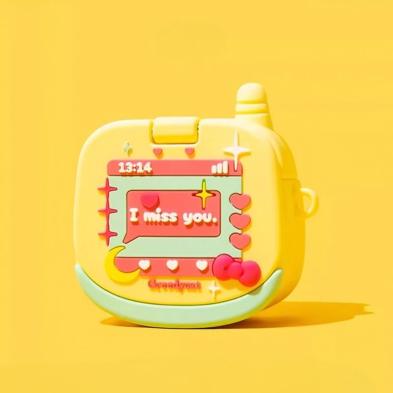 Yellow Silicone 6″ AirPods Case - Phone and Makeup Mirror Theme, Cute Funny Design