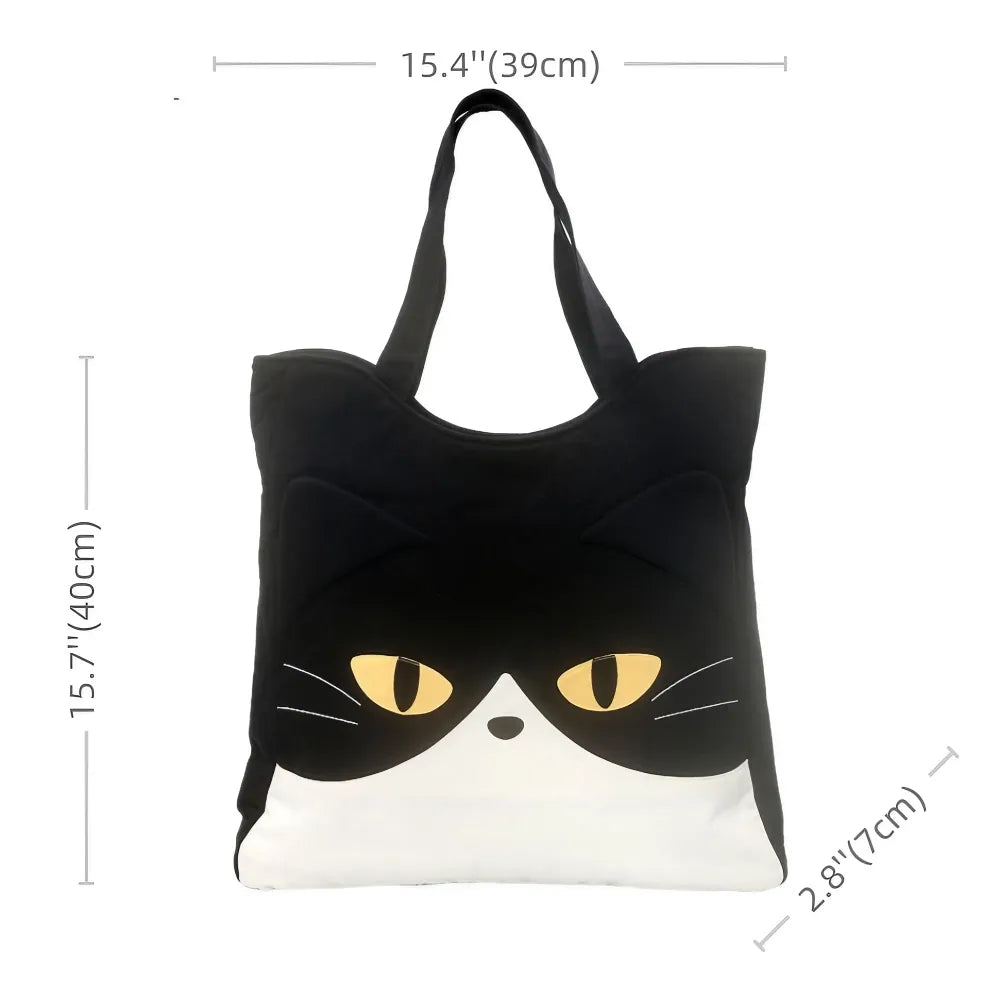 Kawaii Black and White Cotton Cute Shoulder Bag Stylish and Simple Cool Cat Theme