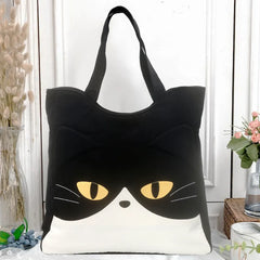 Kawaii Black and White Cotton Cute Shoulder Bag Stylish and Simple Cool Cat Theme