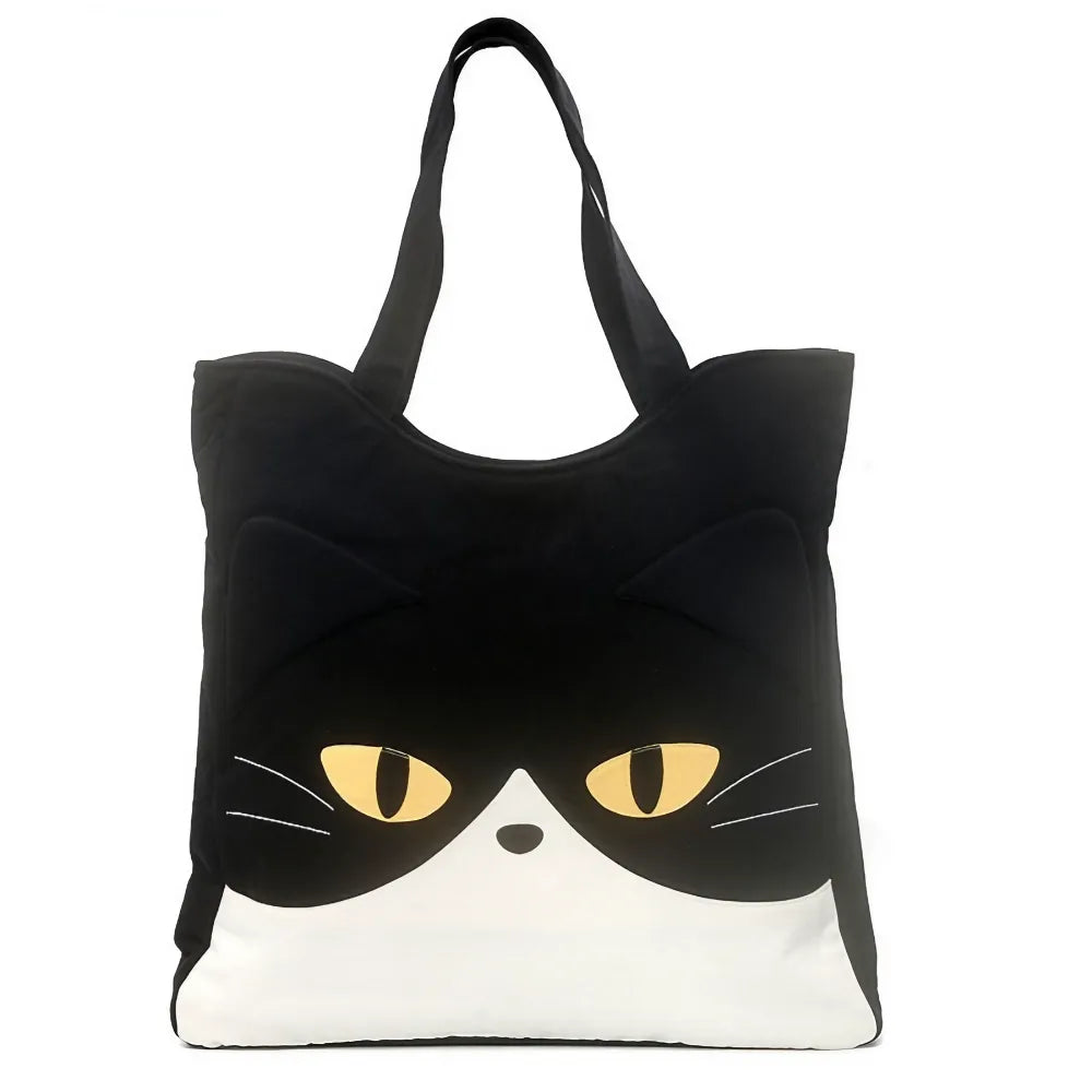 Kawaii Black and White Cotton Cute Shoulder Bag Stylish and Simple Cool Cat Theme