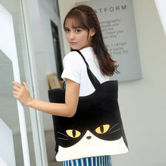 Kawaii Black and White Cotton Cute Shoulder Bag Stylish and Simple Cool Cat Theme