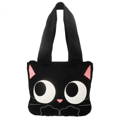 Cute Black Cat Kawaii Shoulder Bag Casual and Functional Cotton Handbag Perfect for Laptops