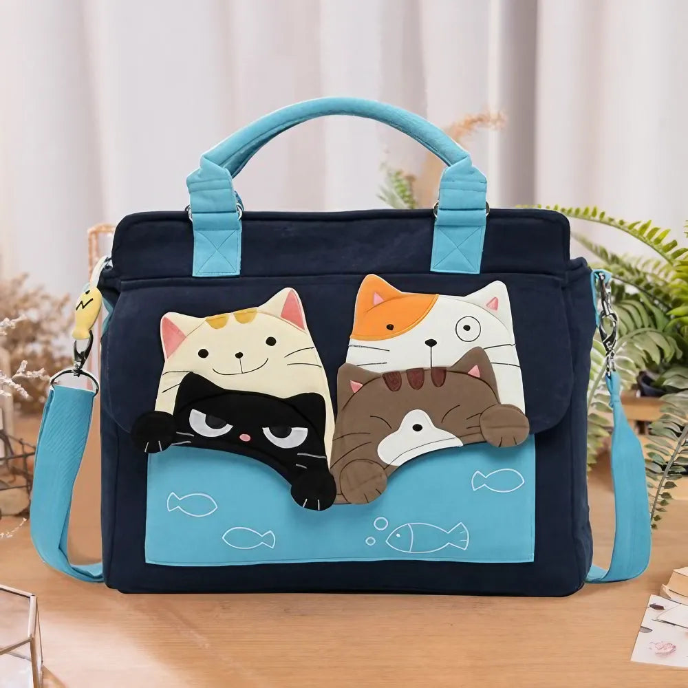 Kawaii Blue Cat Theme Cotton Cute Crossbody Bag Casual and Multi-functional