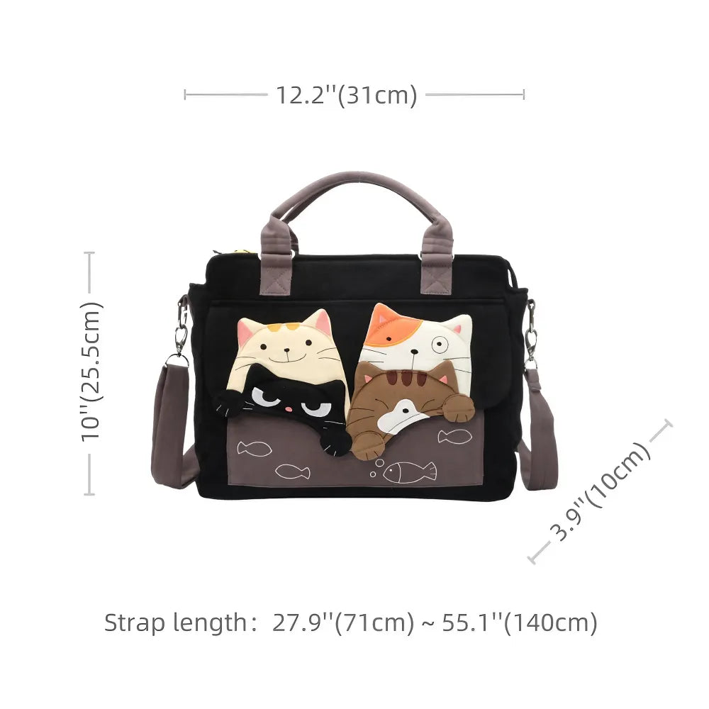 Kawaii Blue Cat Theme Cotton Cute Crossbody Bag Casual and Multi-functional