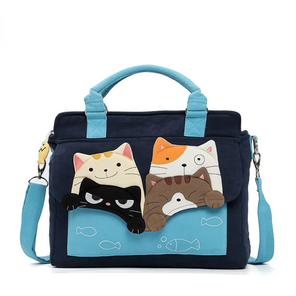 Kawaii Blue Cat Theme Cotton Cute Crossbody Bag Casual and Multi-functional