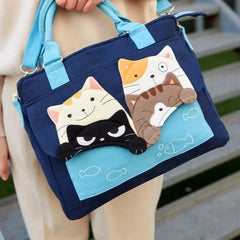 Kawaii Blue Cat Theme Cotton Cute Crossbody Bag Casual and Multi-functional