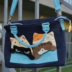 Kawaii Blue Cat Theme Cotton Cute Crossbody Bag Casual and Multi-functional