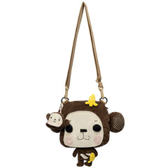 Kawaii Brown Corduroy Cute Crossbody Mini Bag with Monkey Design Casual and Fun - Handmade