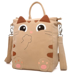 Kawaii Cat-themed Khaki Cotton Cute Bags Totes Crossbodies and Backpacks for Casual and Multi-functional Use