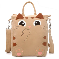 Kawaii Cat-themed Khaki Cotton Cute Bags Totes Crossbodies and Backpacks for Casual and Multi-functional Use