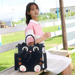 Kawaii Cat-themed Khaki Cotton Cute Bags Totes Crossbodies and Backpacks for Casual and Multi-functional Use