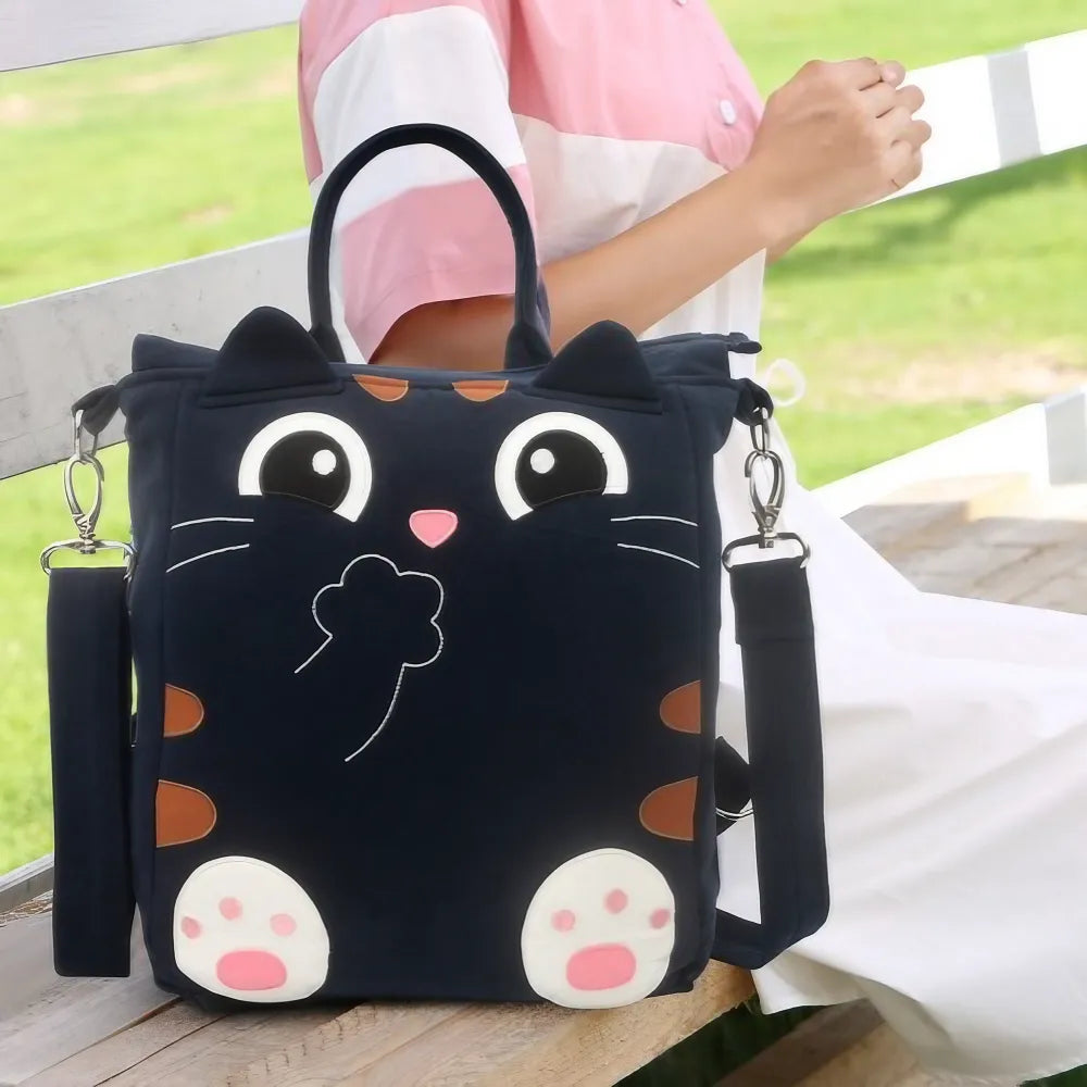 Kawaii Cat-themed Khaki Cotton Cute Bags Totes Crossbodies and Backpacks for Casual and Multi-functional Use