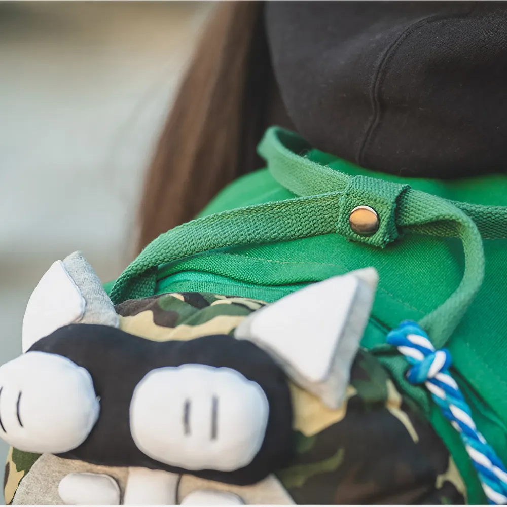 Kawaii Green Canvas Cute Handmade Backpack Perfect for Casual Use Featuring Husky Dog Design