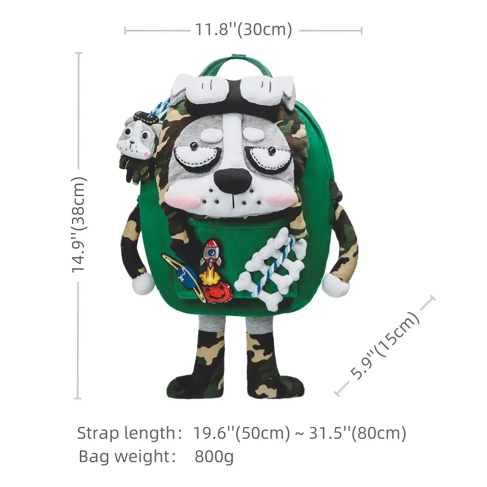 Kawaii Green Canvas Cute Handmade Backpack Perfect for Casual Use Featuring Husky Dog Design