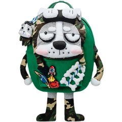 Kawaii Green Canvas Cute Handmade Backpack Perfect for Casual Use Featuring Husky Dog Design