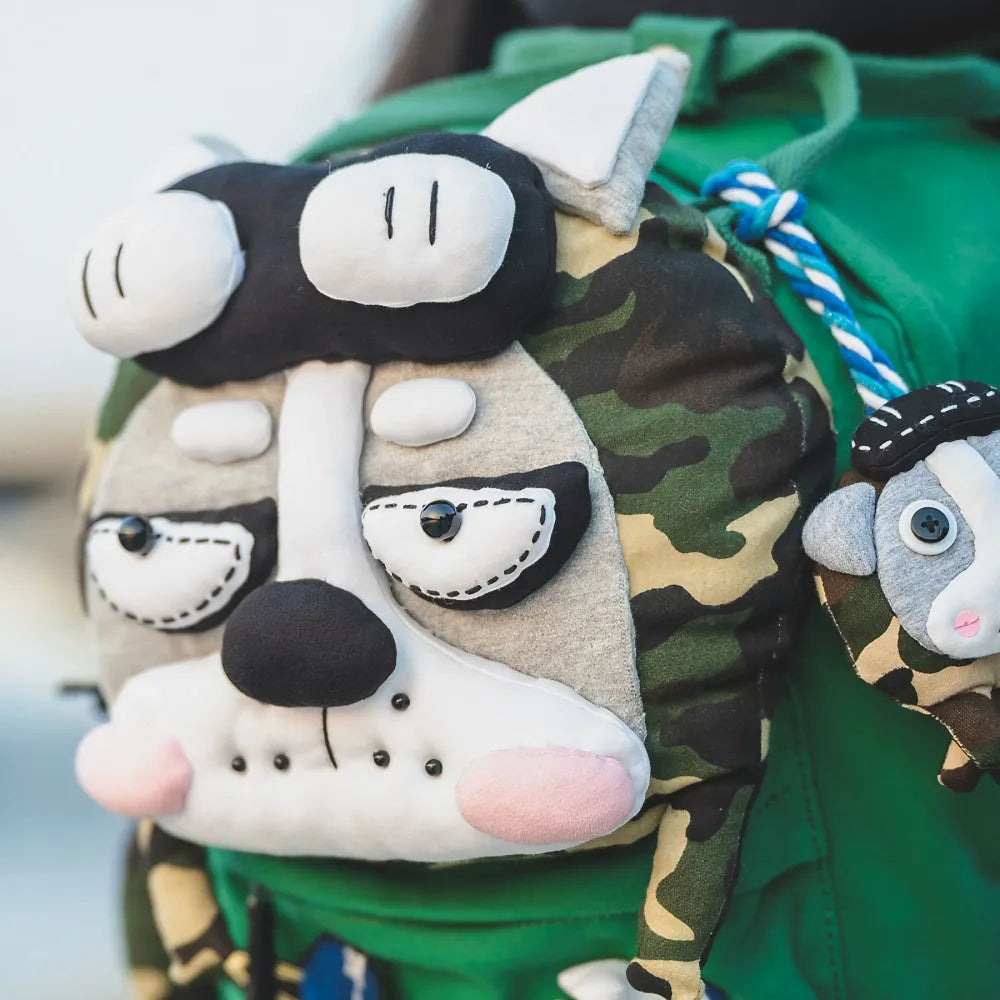 Kawaii Green Canvas Cute Handmade Backpack Perfect for Casual Use Featuring Husky Dog Design