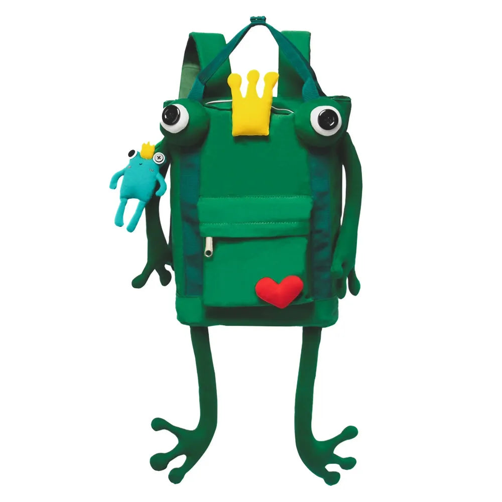 Handmade Cute Green Frog Canvas Kawaii Backpack Casual and Cute