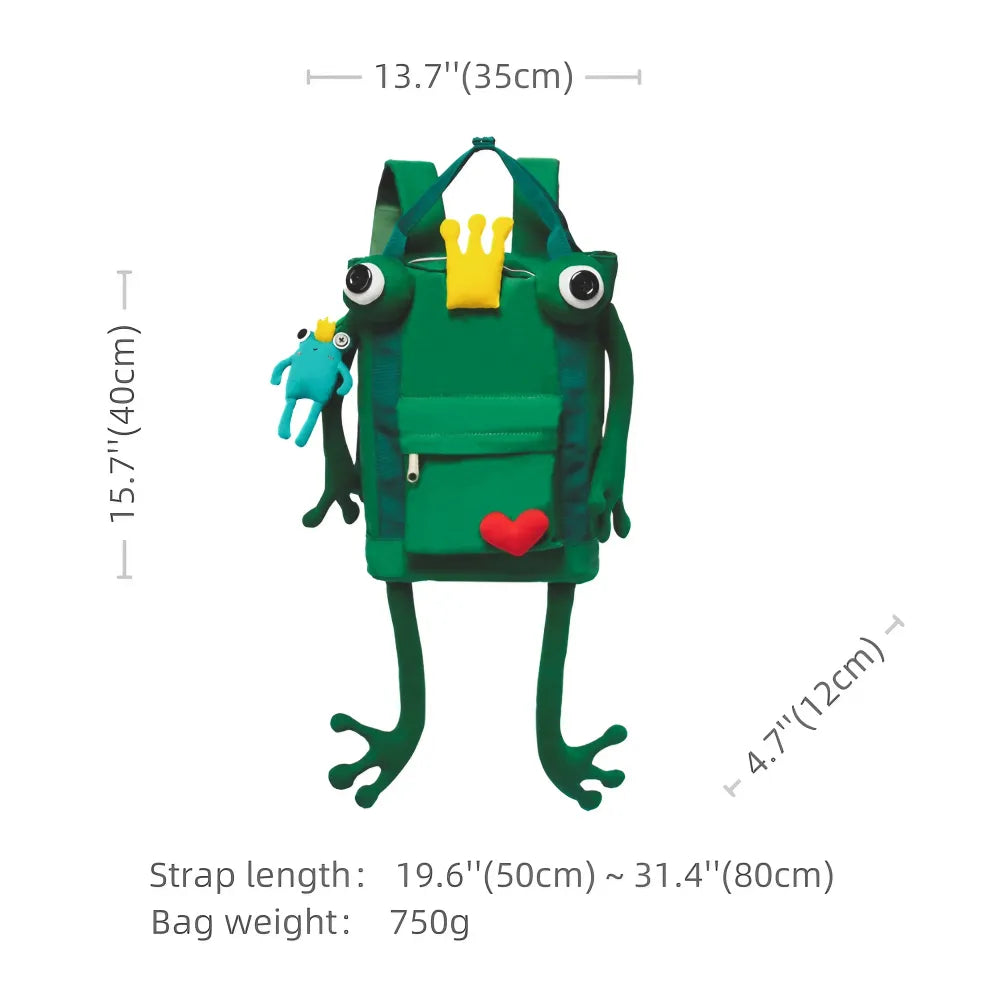 Handmade Cute Green Frog Canvas Kawaii Backpack Casual and Cute