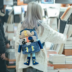 Kawaii Nutcracker Pirate Canvas Cute Backpack Casual and Unique Blue Handmade Backpack