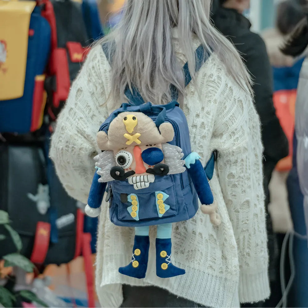 Kawaii Nutcracker Pirate Canvas Cute Backpack Casual and Unique Blue Handmade Backpack