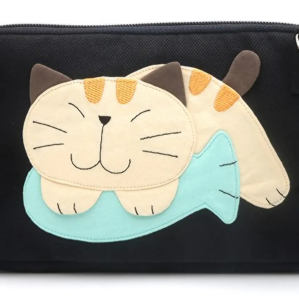 Kawaii Black Cat-themed Cotton Cute Crossbody Bag with Dual Zippers Casual and Practical