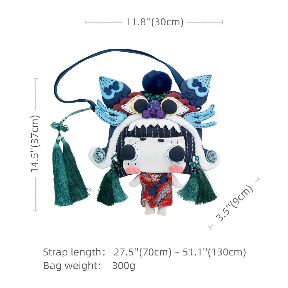 Kawaii Tiger Hat Doll Crossbody Bag Cute Oriental Doll Style Cotton Material Casual Carry-all