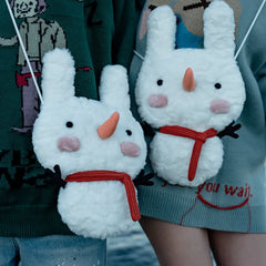 Cute and Fresh White Snowman Rabbit Kawaii Crossbody Bag Casual Cotton Satchel