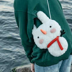 Cute and Fresh White Snowman Rabbit Kawaii Crossbody Bag Casual Cotton Satchel