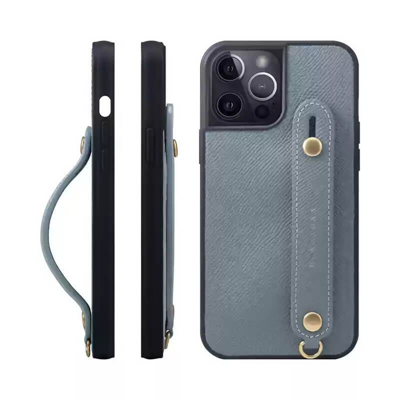 iPhone 16 Pro Max 15 14 13 Leather Case with Phone Grip and Lanyard
