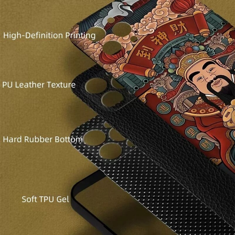 iPhone 16 Pro Max 6.7″ Case - TPU Textured Art with God of Wealth Pattern