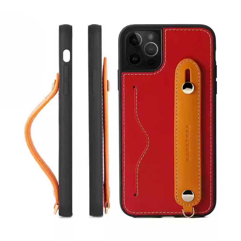 iPhone 16 Pro Max 6.7″ Leather Wallet Case with Phone Grip Red